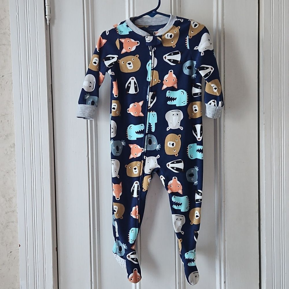 Carter's Fleece Navy Animal Print Footie Pajamas 18M